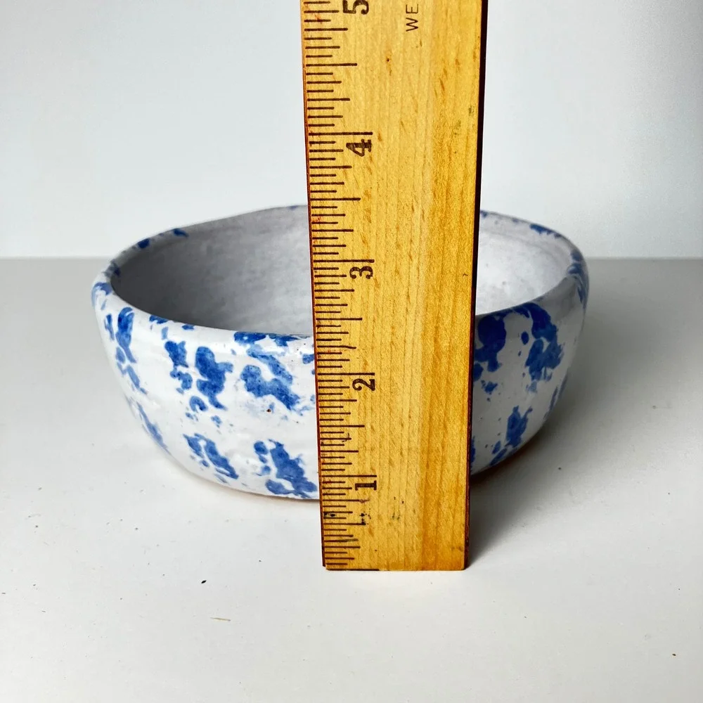 Bybee Pottery Serving Bowl 6.5in White Blue Sponge Glaze Vintage Stoneware